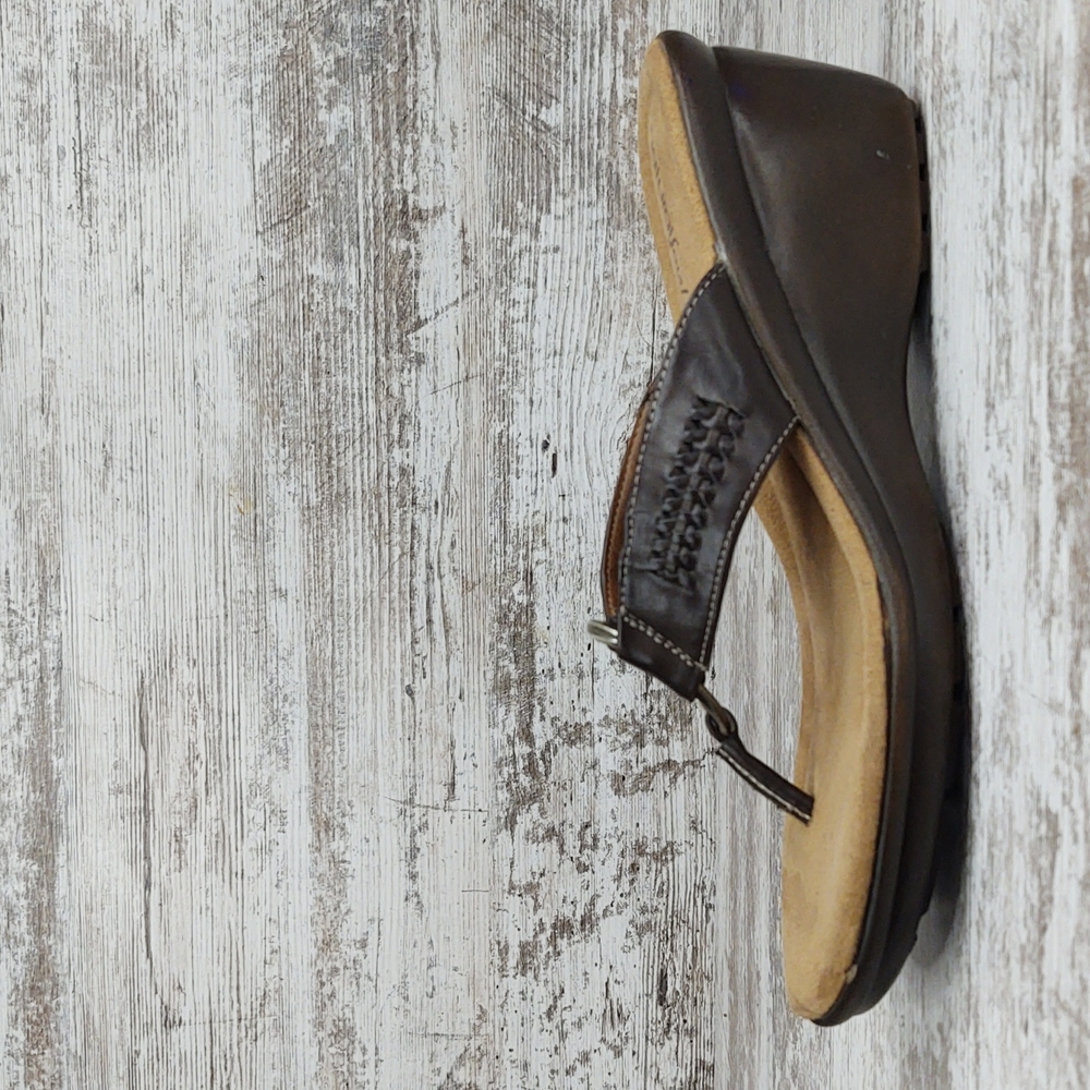 Brown Wedge Thong Sandal with Cushioned Footbed